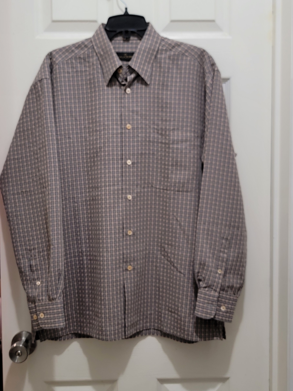 Bugatchi Gray Plaid Long-Sleeve Dress Shirt